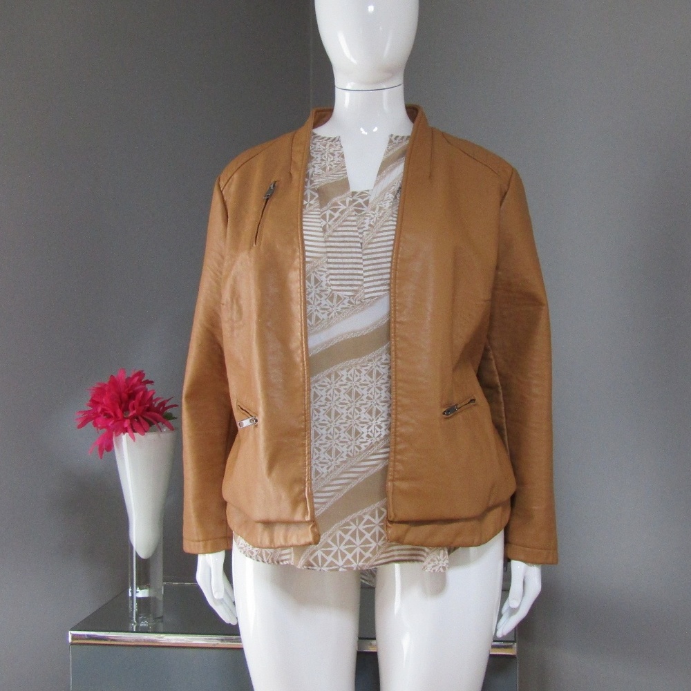 NEW Mark Alan Faux Vegan Leather Brown Jacket 3X